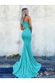 Colore Mostrato Stile sirena Una spalla Sweep treno Paillettes Velluto Lunga Abiti da ballo Economici