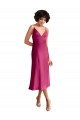 Fucsia Linea A Scollatura a V Midi Raso Elastico Corto Abiti da damigella donore / Abiti da sera / Abiti da cocktail Economici