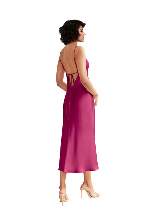 Fucsia Linea A Scollatura a V Midi Raso Elastico Corto Abiti da damigella donore / Abiti da sera / Abiti da cocktail Economici