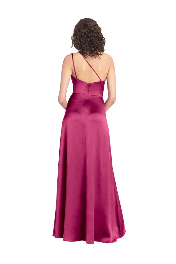 Fucsia Linea A Una spalla Raso Elastico Lunga Formali Abiti da damigella donore / Abiti da sera / Abiti da ballo Economici