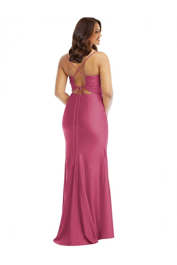 Fucsia Stile sirena Sottili Cappuccio Raso Setoso Lunga Formali Abiti da damigella donore / Abiti da sera / Abiti da ballo Economici
