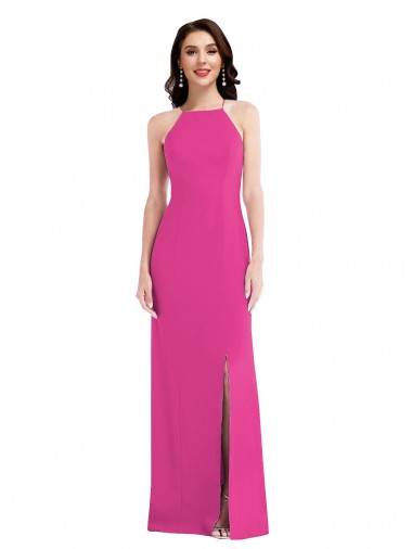 Fucsia Tromba Capestro Alto Collo Crespo Elastico Lunga Formali Abiti da damigella donore / Abiti da sera / Abiti da ballo Economici
