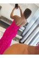 Fucsia Tubino Senza spalline Sweep treno Paillettes Velluto Lunga Abiti da ballo Economici