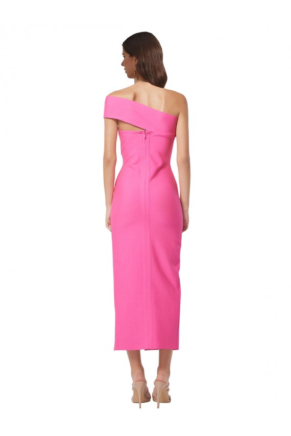 Fucsia Tubino Una spalla Midi Crespo Elastico Lunga Formali Abiti da damigella donore / Abiti da sera / Abiti da cocktail Economici