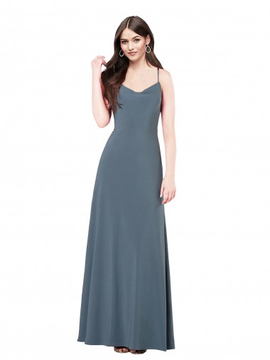 Grigio ardesia Linea A Scollatura a V Spandex Lunga Abiti da damigella donore / Abiti da ballo Economici