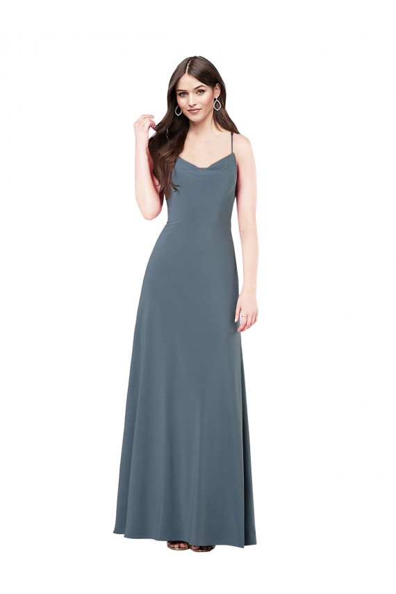 Grigio ardesia Linea A Scollatura a V Spandex Lunga Abiti da damigella donore / Abiti da ballo Economici
