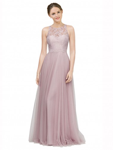 Light Lilac Linea A Innamorato Tulle Pizzo Lunga Abiti da damigella donore Economici