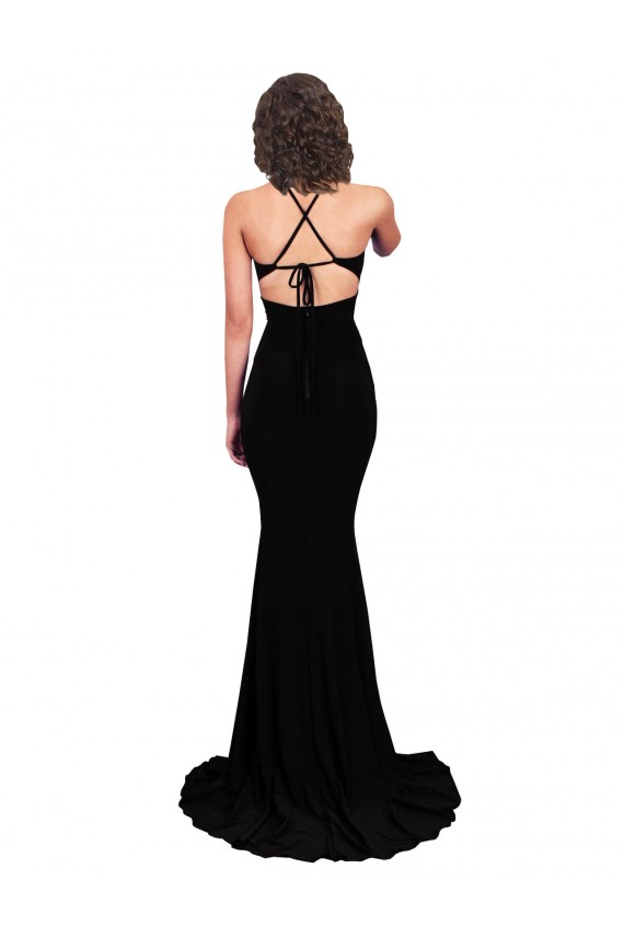 Nero Stile sirena Scollatura a V Spandex Lunga Formali Abiti da damigella donore / Abiti da sera / Abiti da ballo Economici