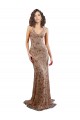 Oro rosa Stile sirena Alto Collo Crespo Elastico Paillettes Tulle Lunga Formali Abiti da damigella donore / Abiti da sera / Abiti da ballo Economici