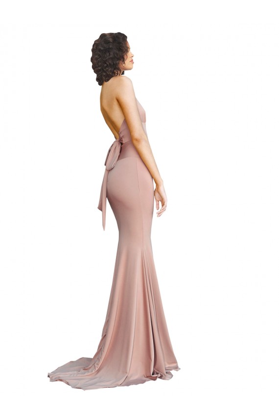 Rosa polveroso Stile sirena Scollatura a V Spandex Lunga Formali Abiti da damigella donore / Abiti da sera / Abiti da ballo Economici