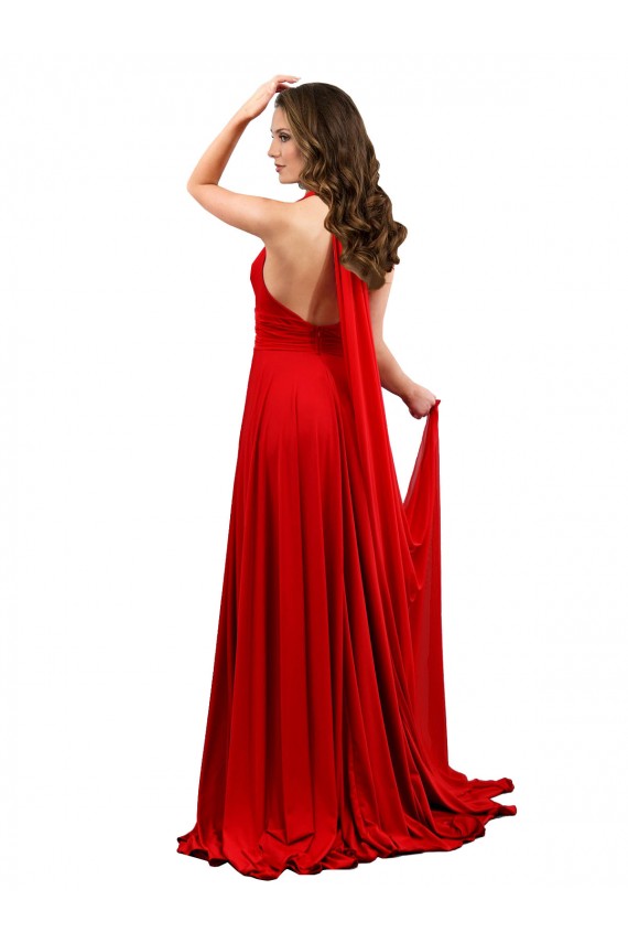 Rosso Linea A Capestro Spandex Lunga Formali Abiti da damigella donore / Abiti da sera / Abiti da ballo Economici
