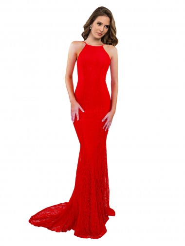 Rosso Stile sirena Alto Collo Pizzo Lunga Formali Abiti da damigella donore / Abiti da sera / Abiti da ballo Economici