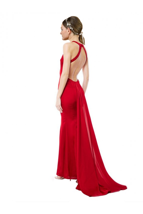Rosso Stile sirena Capestro Alto Collo Crespo Elastico Lunga Formali Abiti da damigella donore / Abiti da sera / Abiti da ballo Economici