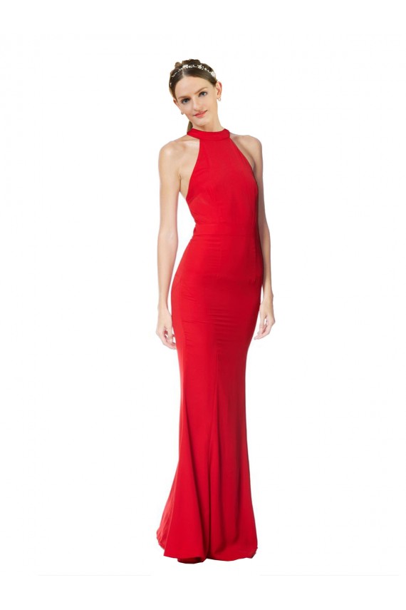 Rosso Stile sirena Capestro Alto Collo Crespo Elastico Lunga Formali Abiti da damigella donore / Abiti da sera / Abiti da ballo Economici