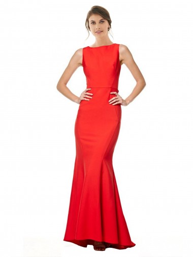 Rosso Stile sirena Capestro Alto Collo Crespo Elastico Lunga Formali Abiti da damigella donore / Abiti da sera / Abiti da ballo Economici