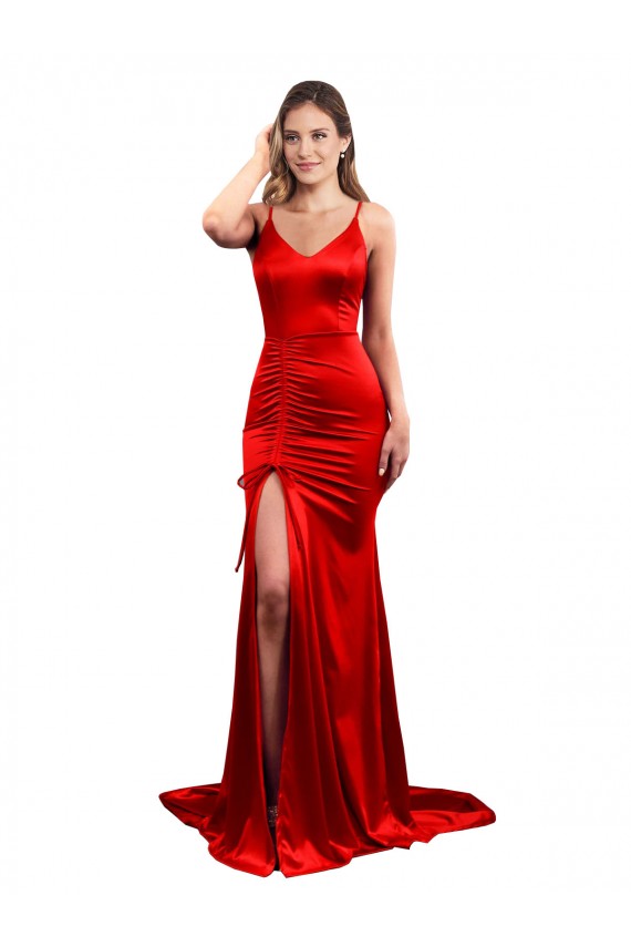 Rosso Stile sirena Innamorato Raso Elastico Lunga Formali Abiti da damigella donore / Abiti da sera / Abiti da ballo Economici