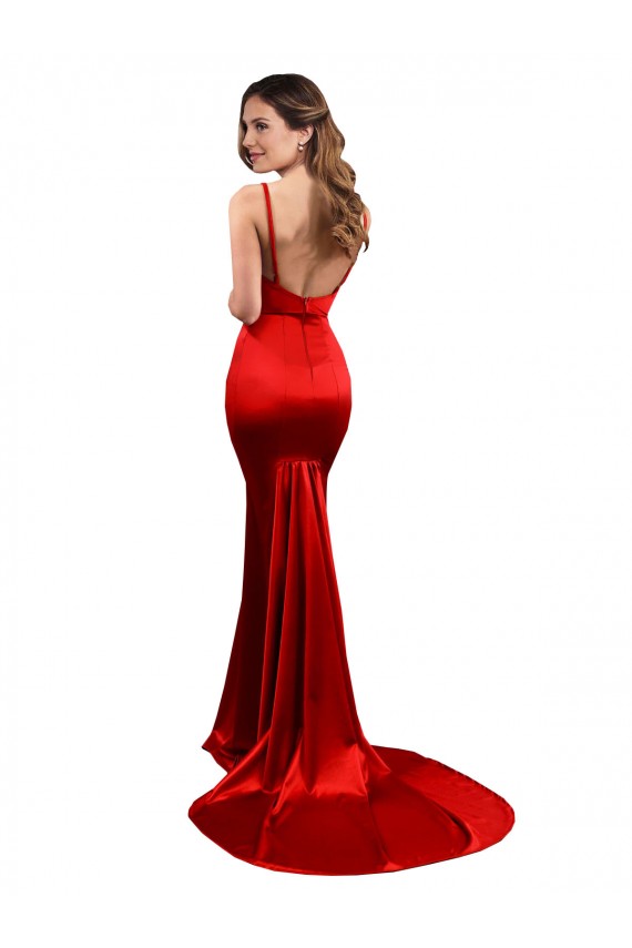 Rosso Stile sirena Innamorato Raso Elastico Lunga Formali Abiti da damigella donore / Abiti da sera / Abiti da ballo Economici