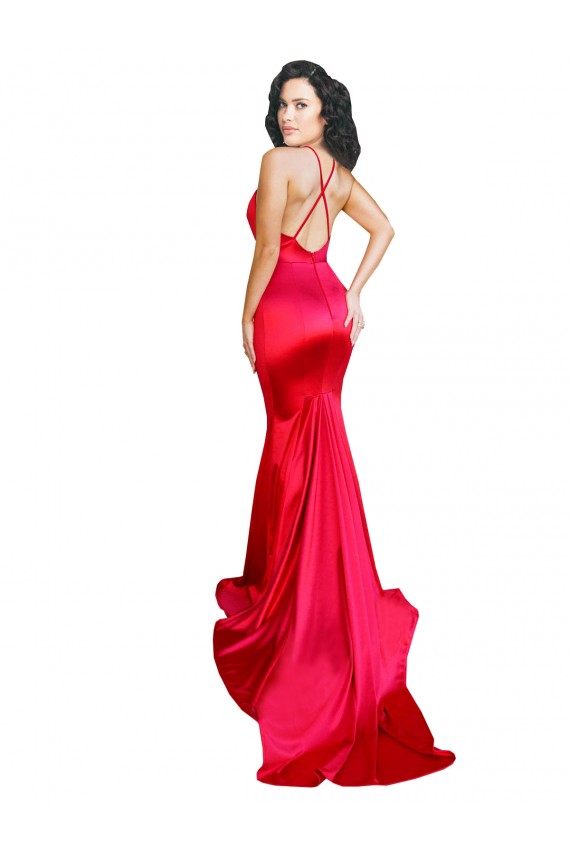 Rosso Stile sirena Innamorato Raso Elastico Lunga Formali Abiti da damigella donore / Abiti da sera / Abiti da ballo Economici