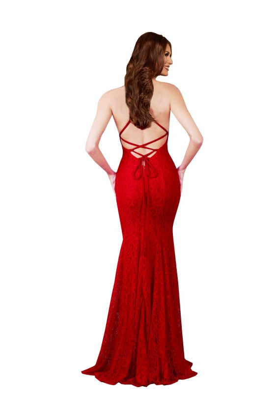 Rosso Stile sirena Scollatura a V Pizzo Lunga Formali Abiti da damigella donore / Abiti da sera / Abiti da ballo Economici