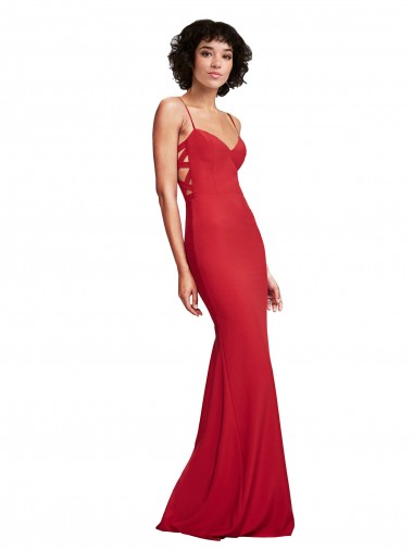Rosso Stile sirena Sottili Crespo Elastico Lunga Formali Abiti da damigella donore / Abiti da sera / Abiti da ballo Economici