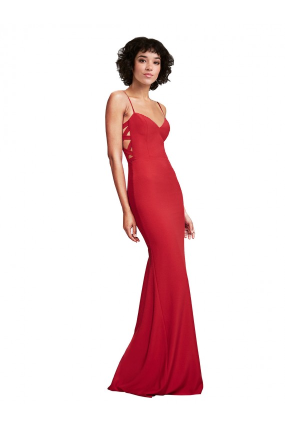 Rosso Stile sirena Sottili Crespo Elastico Lunga Formali Abiti da damigella donore / Abiti da sera / Abiti da ballo Economici