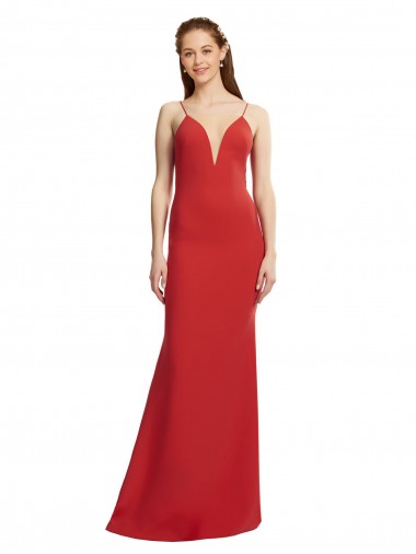 Rosso Stile sirena Sottili Scollatura a V Crespo Elastico Lunga Formali Abiti da damigella donore / Abiti da sera / Abiti da ballo Economici