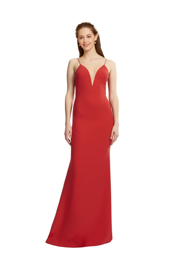 Rosso Stile sirena Sottili Scollatura a V Crespo Elastico Lunga Formali Abiti da damigella donore / Abiti da sera / Abiti da ballo Economici