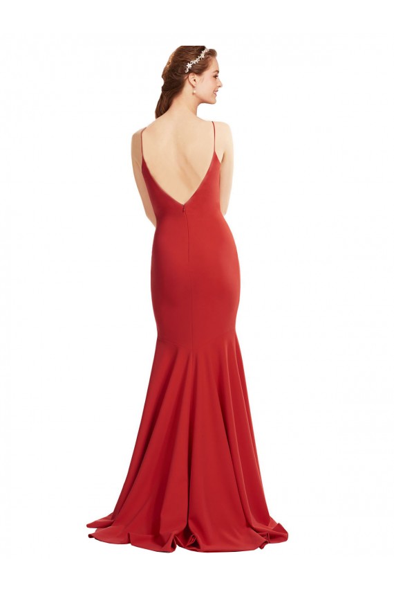 Rosso Stile sirena Sottili Scollatura a V Crespo Elastico Lunga Formali Abiti da damigella donore / Abiti da sera / Abiti da ballo Economici
