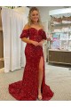 Rosso Tubino Paillettes Velluto Lunga Abiti da ballo Economici