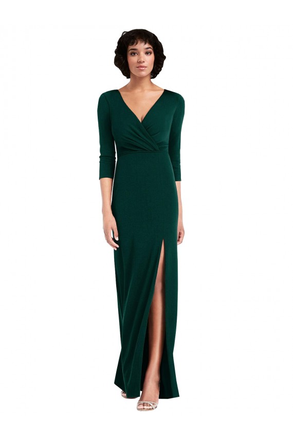 Verde Scuro Tromba Scollatura a V Spandex Lunga Formali Abiti da damigella donore / Abiti da sera / Abiti da ballo Economici