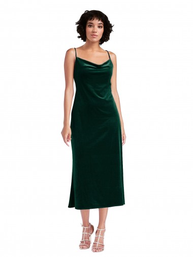 Verde Scuro Tubino Cappuccio Midi Velluto Elastico Corto Abiti da damigella donore / Abiti da sera / Abiti da cocktail Economici