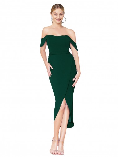 Verde mezzanotte Alto Collo Al ginocchio Crespo Elastico Corto Abiti da damigella donore / Abiti da sera / Abiti da cocktail Economici