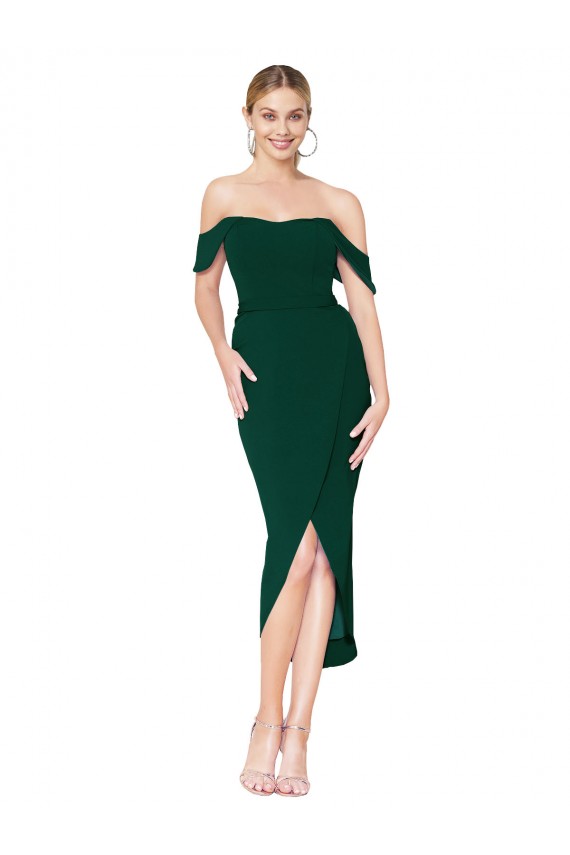 Verde mezzanotte Alto Collo Al ginocchio Crespo Elastico Corto Abiti da damigella donore / Abiti da sera / Abiti da cocktail Economici