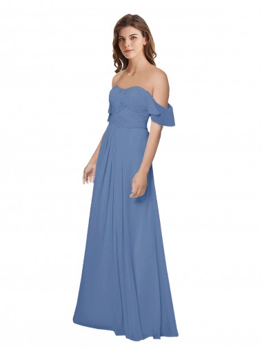 Windsor Blu Linea A Senza spalline Chiffona Lunga Abiti da damigella donore Economici