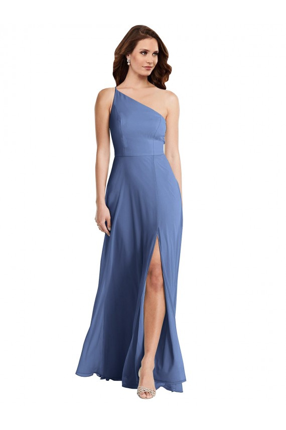 Windsor Blu Linea A Una spalla Chiffona Lunga Formali Abiti da damigella donore / Abiti da sera Economici