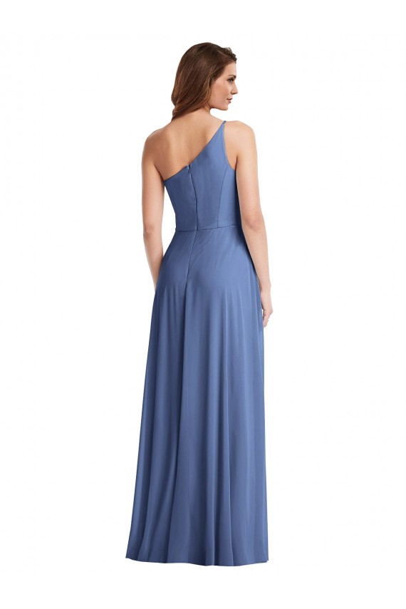 Windsor Blu Linea A Una spalla Chiffona Lunga Formali Abiti da damigella donore / Abiti da sera Economici